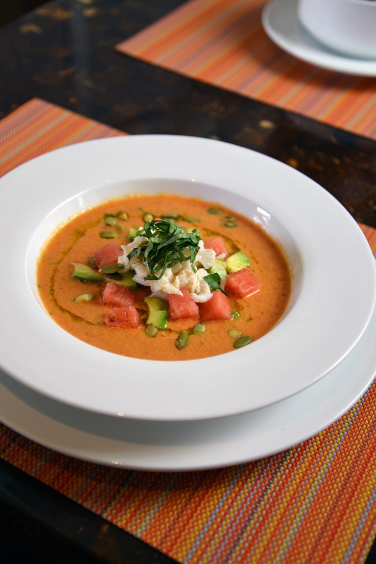 a photo of a watermelon gazpacho