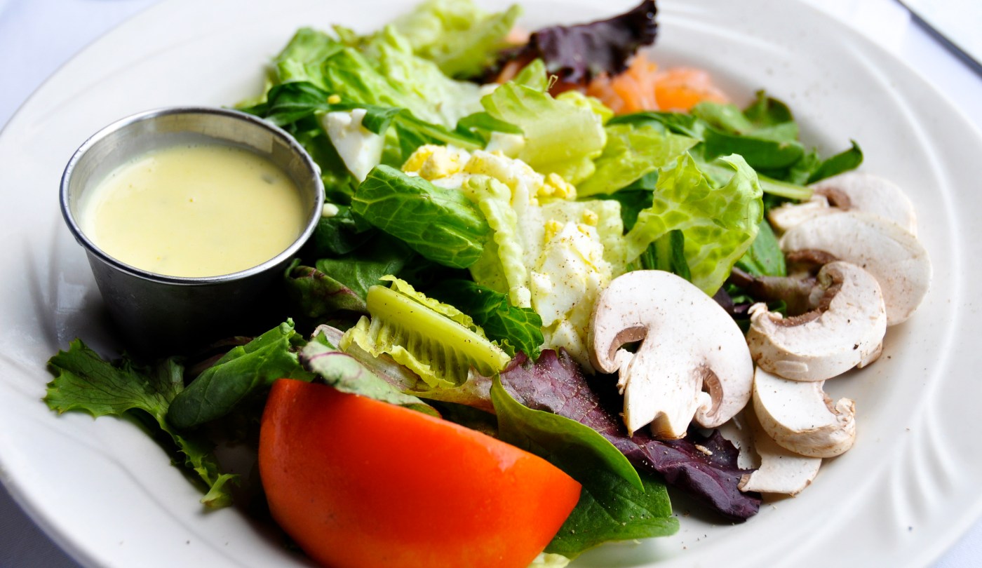simple salad with mustardy dressing