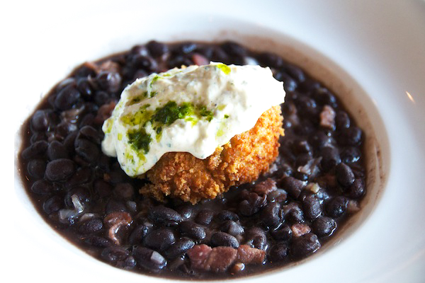 Crab Cake with Aïoli and Black Bean Stew