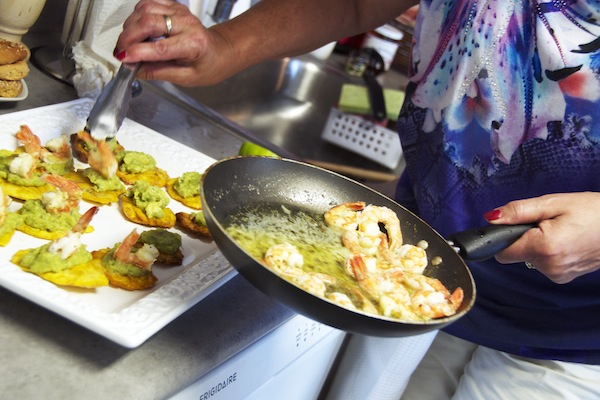 Shrimp on Platanos and Guacamole
