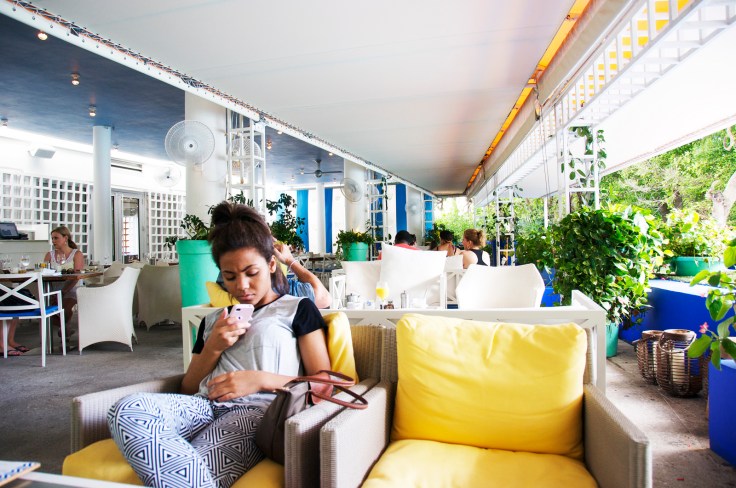 issa at Terrazza with cell phone