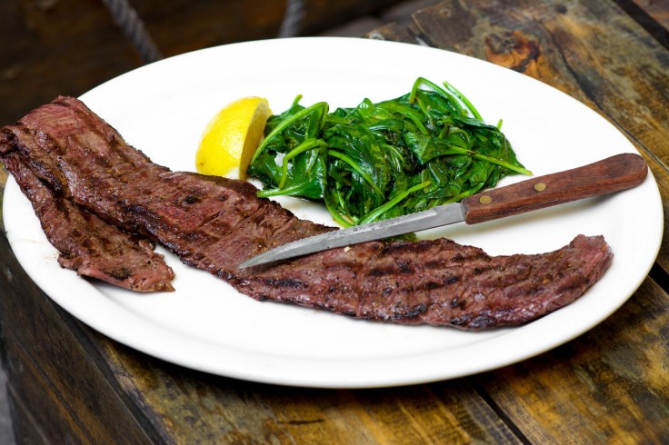 All Natural Grass Fed Skirt Steak served with Sautéed Spinach With Garlic And Lemon